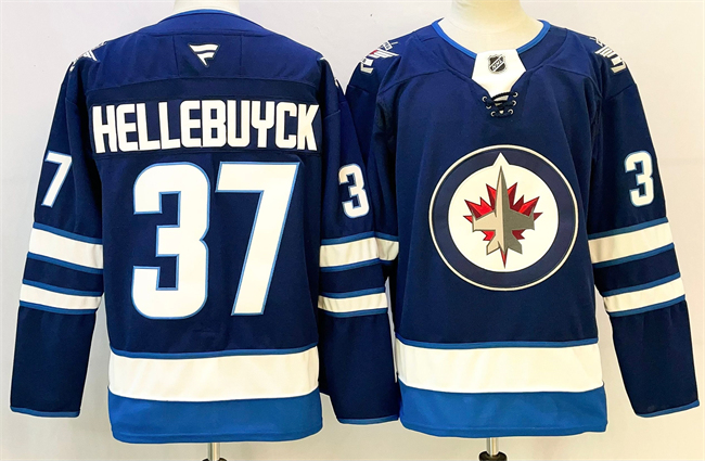 Men's Navy Winnipeg Jets #37 Connor Hellebuyck 2024-25 Home Stitched Hockey Jersey